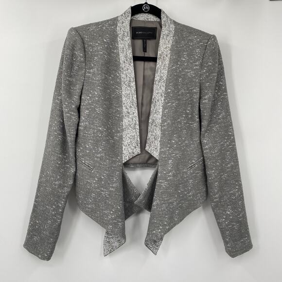 BCBGMAXAZRIA Candice Blazer Draped Cropped Jacket Heathered Dove Gray Womens S - Picture 2 of 8